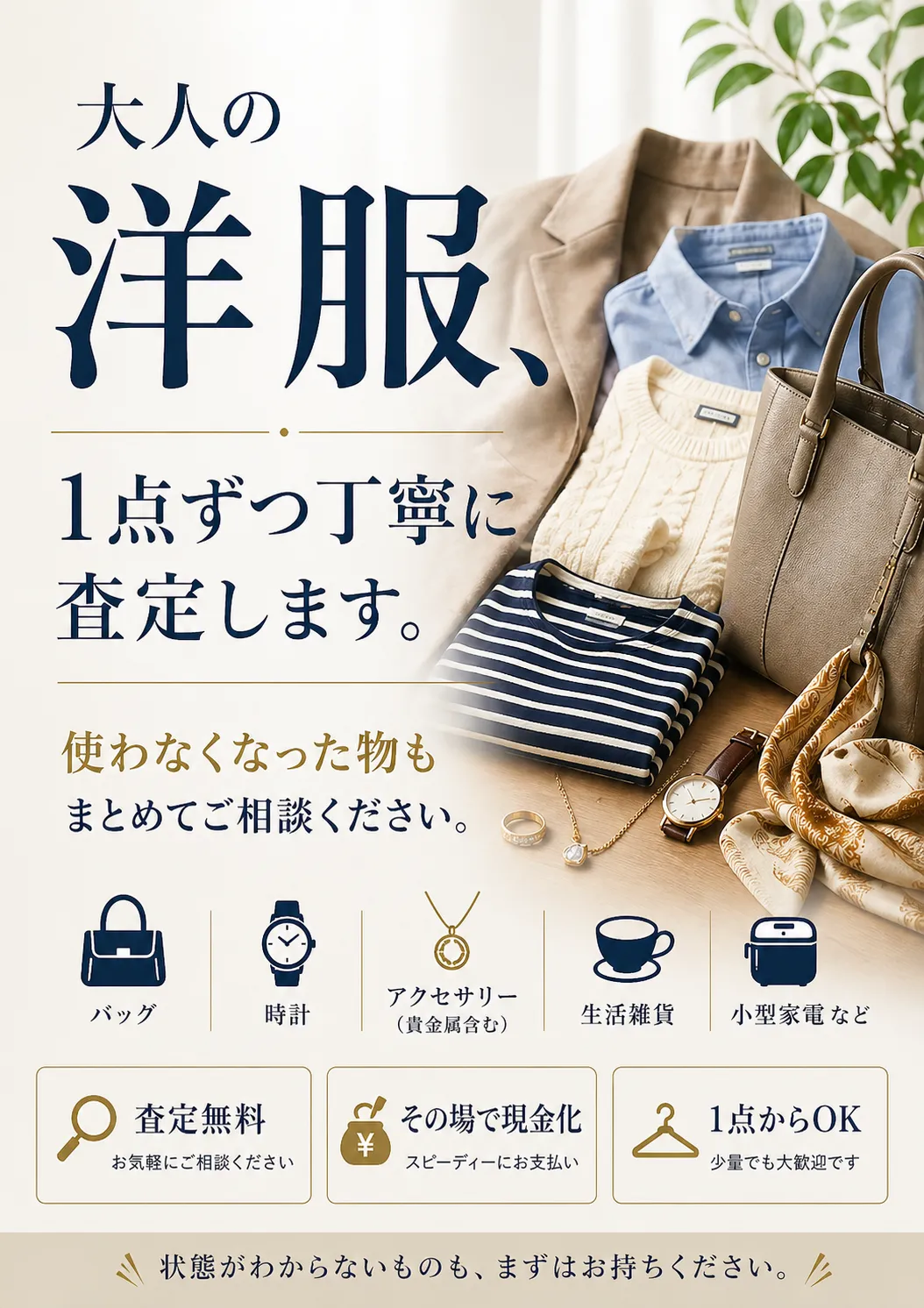 クローゼットに眠っていませんか？「大人の洋服」丁寧に査定・お買取りします！